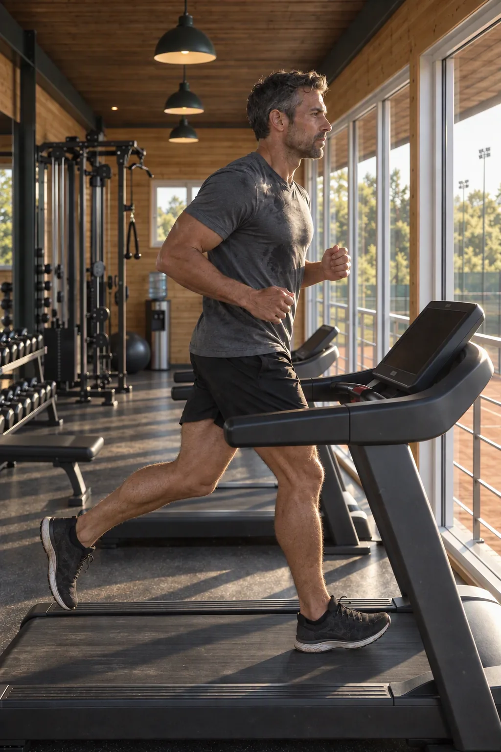 Workout room · treadmill overlooking the clay