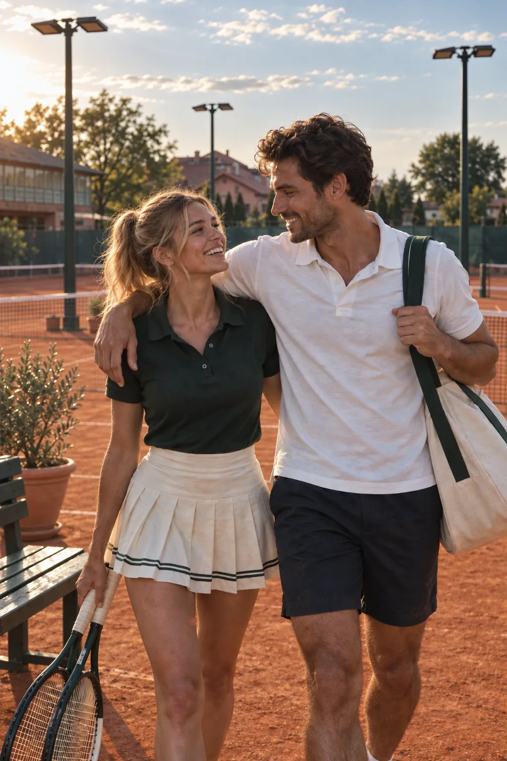 A couple by court 3 at golden hour