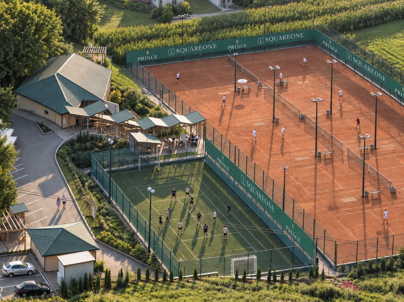 The venue from the air at golden hour